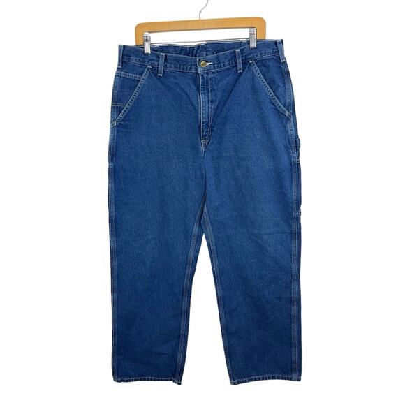 Carhartt Mens Carpenter Jeans Blue 36x30 Dungaree Fit Blue Denim Work B13 DST - Picture 1 of 10